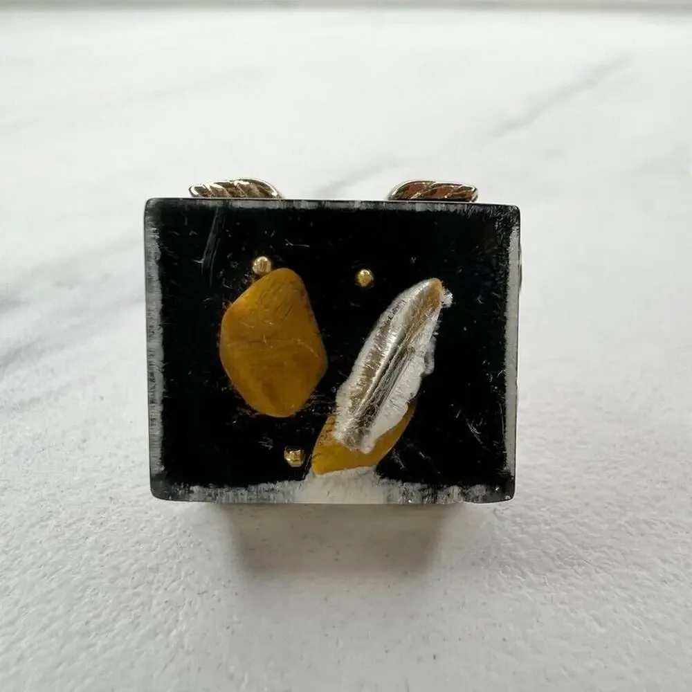 Gold Tone Abstract Encased Single Cufflink